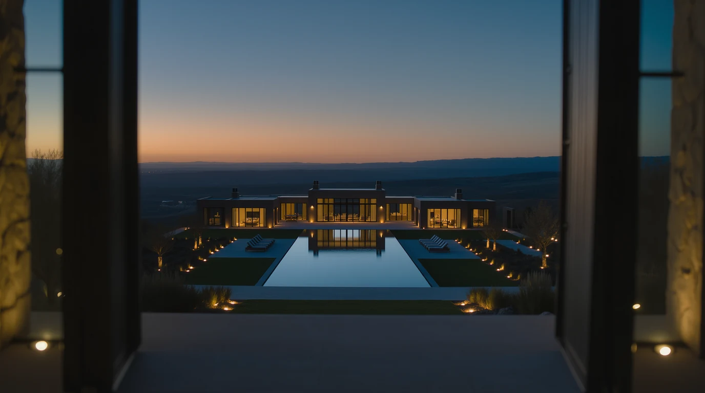 Ultra-luxurious private estate with infinity pool and panoramic ocean view — off-market exclusive property at golden hour